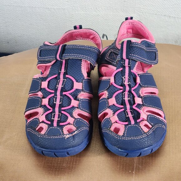 Falls Creek Navy Bright Pink Velcro Strap Closed Toe Bungee Jill Sandals Sz 2M - Picture 3 of 16